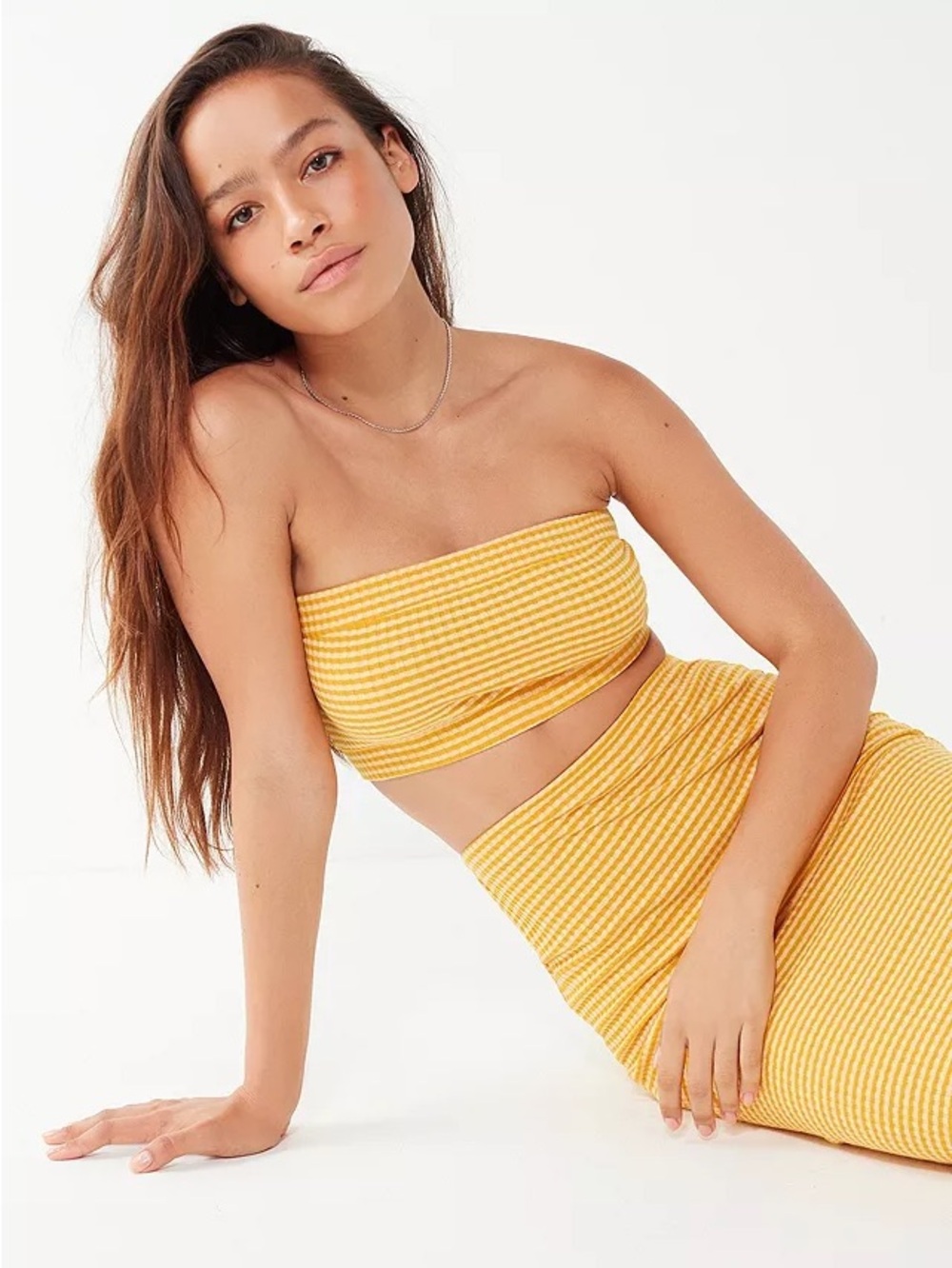 Urban Outfitters Truce Yellow Stripe Ribbed Bandeau Tube Crop Top Small